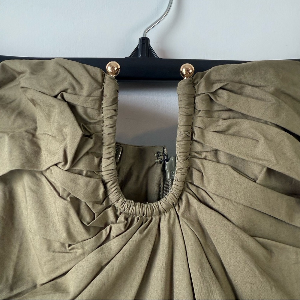 Bardot Lora‎ Strapless Cotton Poplin Maxi Dress Khaki Green 10 - Picture 4 of 8